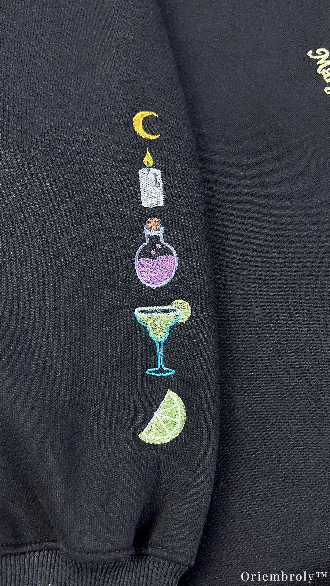 Midnight Margaritas Magic Charm Necklace Embroidered Black Sweatshirt
