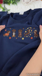 Cozy Dachshund Embroidered Sweatshirt – Autumn Wiener Dog Unisex Fleece Crewneck