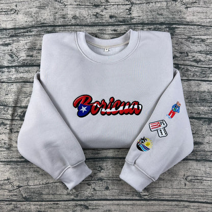 Boricua Embroidered Sweatshirt – Puerto Rican Heritage Crewneck, Cultural Pride Shirt, Island Roots Apparel