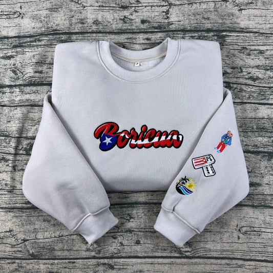 Boricua Embroidered Sweatshirt – Puerto Rican Heritage Crewneck, Cultural Pride Shirt, Island Roots Apparel