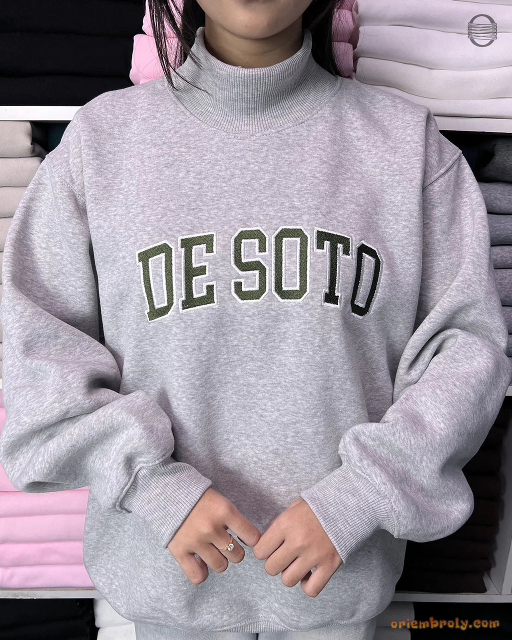 Custom Arched Varsity Collegiate Embroidered Oversized Mock Neck Sweatshirt