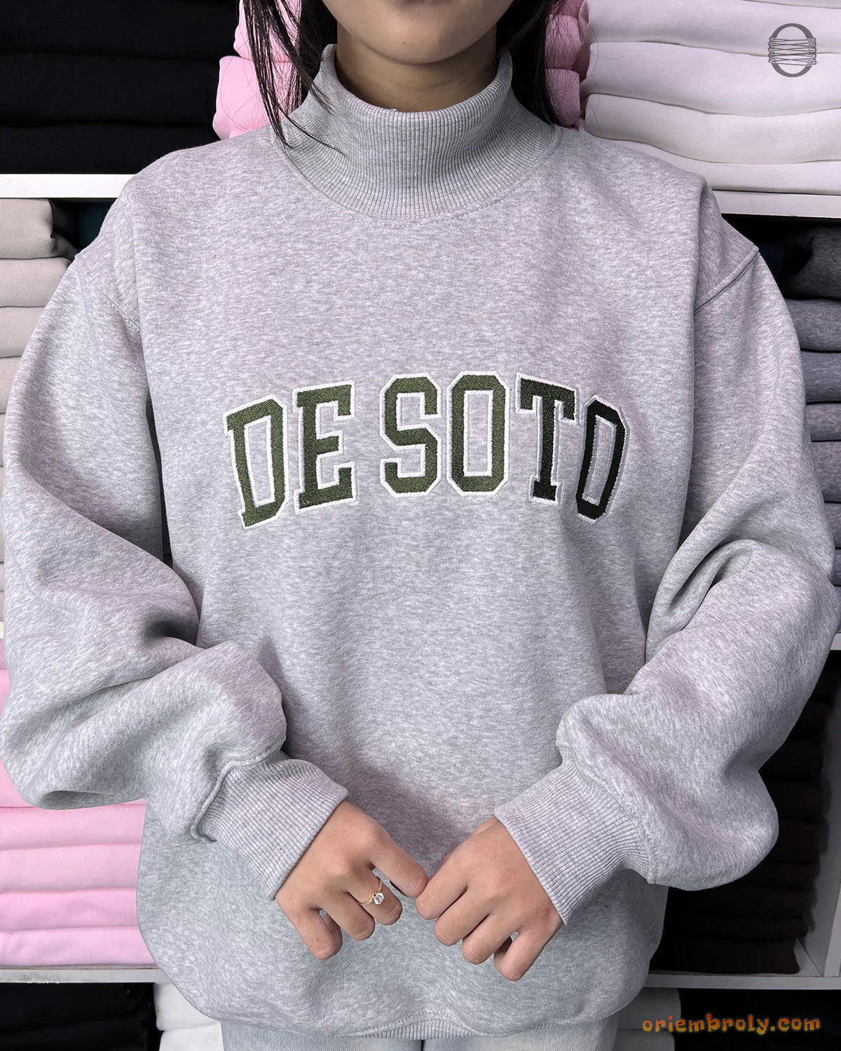 Custom Arched Varsity Collegiate Embroidered Oversized Mock Neck Sweatshirt