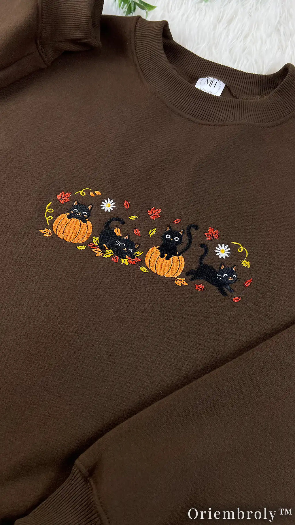 Spooky Season Black Cat Embroidered Sweatshirt – Cozy Fall Crewneck