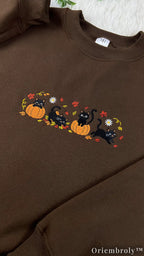 Spooky Season Black Cat Embroidered Sweatshirt – Cozy Fall Crewneck