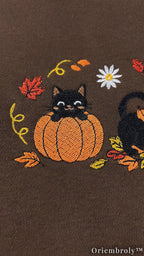 Spooky Season Black Cat Embroidered Sweatshirt – Cozy Fall Crewneck
