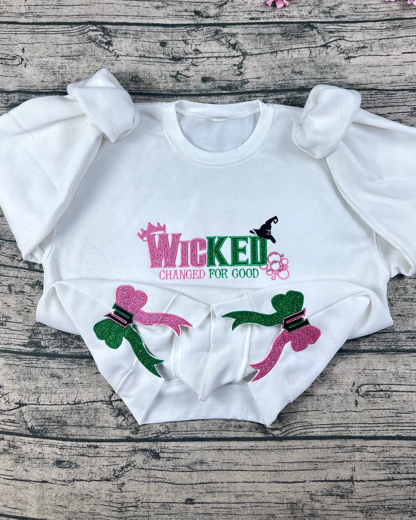 Wicked 2025 Glitter Embroidered Sweatshirt | Appliqué Embroidery | Wizard of Oz Crewneck