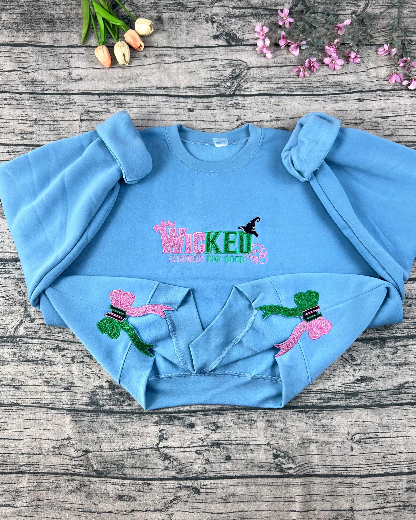 Wicked 2025 Glitter Embroidered Sweatshirt | Appliqué Embroidery | Wizard of Oz Crewneck