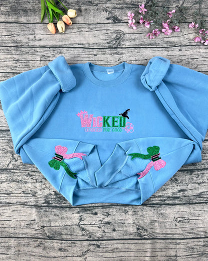 Wicked 2025 Glitter Embroidered Sweatshirt | Appliqué Embroidery | Wizard of Oz Crewneck