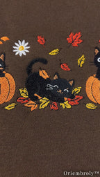 Spooky Season Black Cat Embroidered Sweatshirt – Cozy Fall Crewneck
