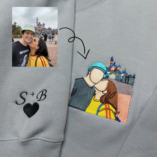 Custom Embroidered Sweatshirt From Photo & Text, Portrait Embroidered Aniversary, Birthday, Special Date