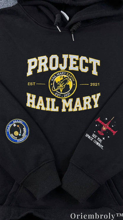 Project Hail Mary x Cowboy Bebop Embroidered Hoodie – Space Cowboy Anime Sweatshirt