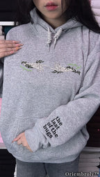 Skeleton Hands & Moth Embroidered Hoodie – Dark Academia Botanical Gothic Fleece Sweatshirt, Vintage Nature Aesthetic Unisex Gift