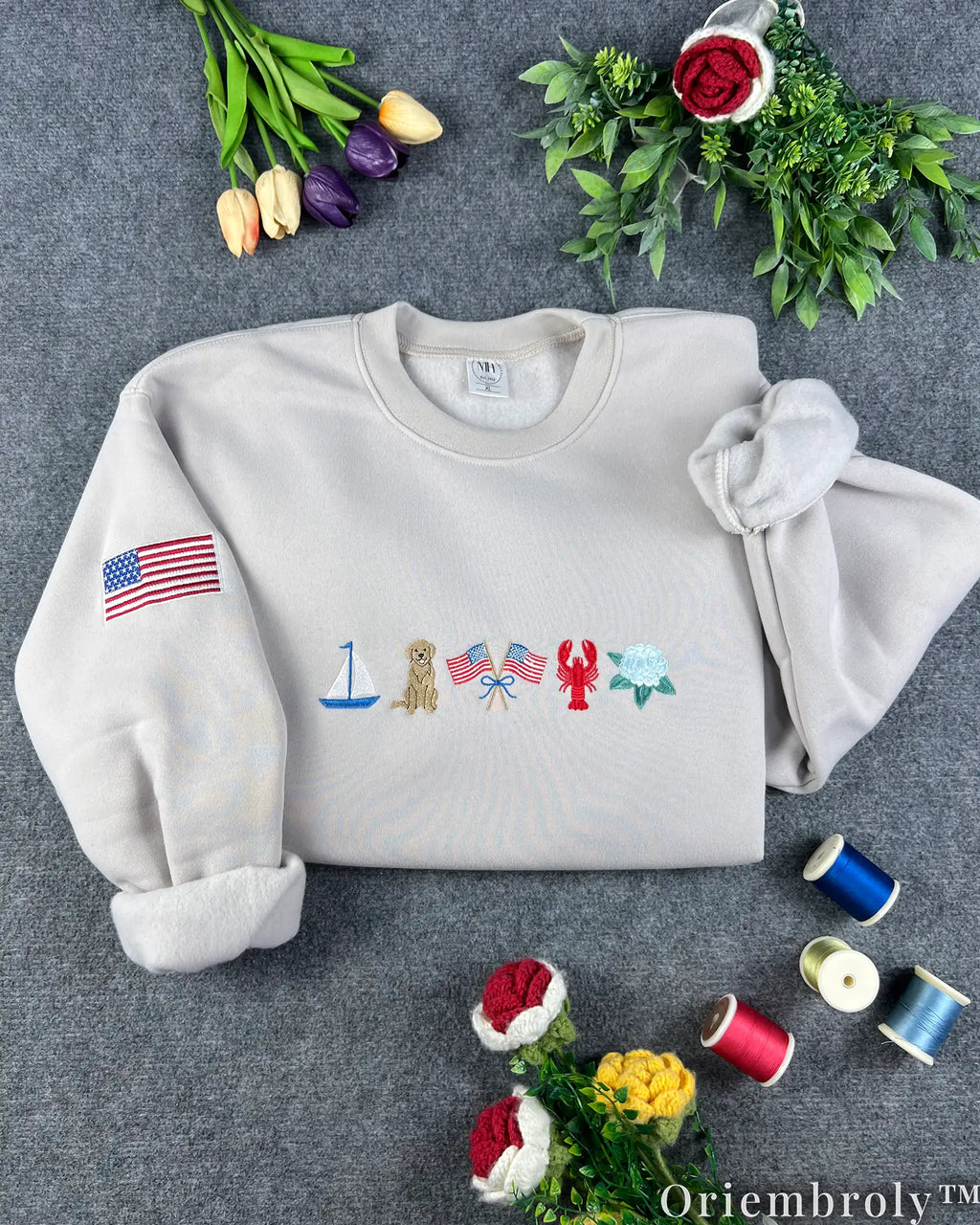 New England Coastal Embroidered Sweatshirt – Vintage Old Money Crewneck