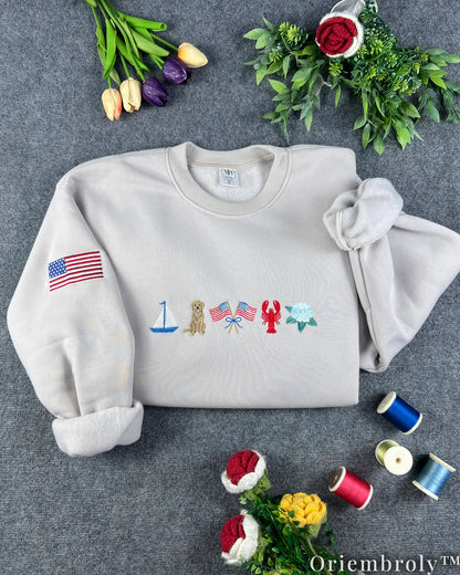 New England Coastal Embroidered Sweatshirt – Vintage Old Money Crewneck
