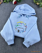 Go With The Flow Marine Life Sea Turtle Manta Ray Embroidered Light Blue Hoodie