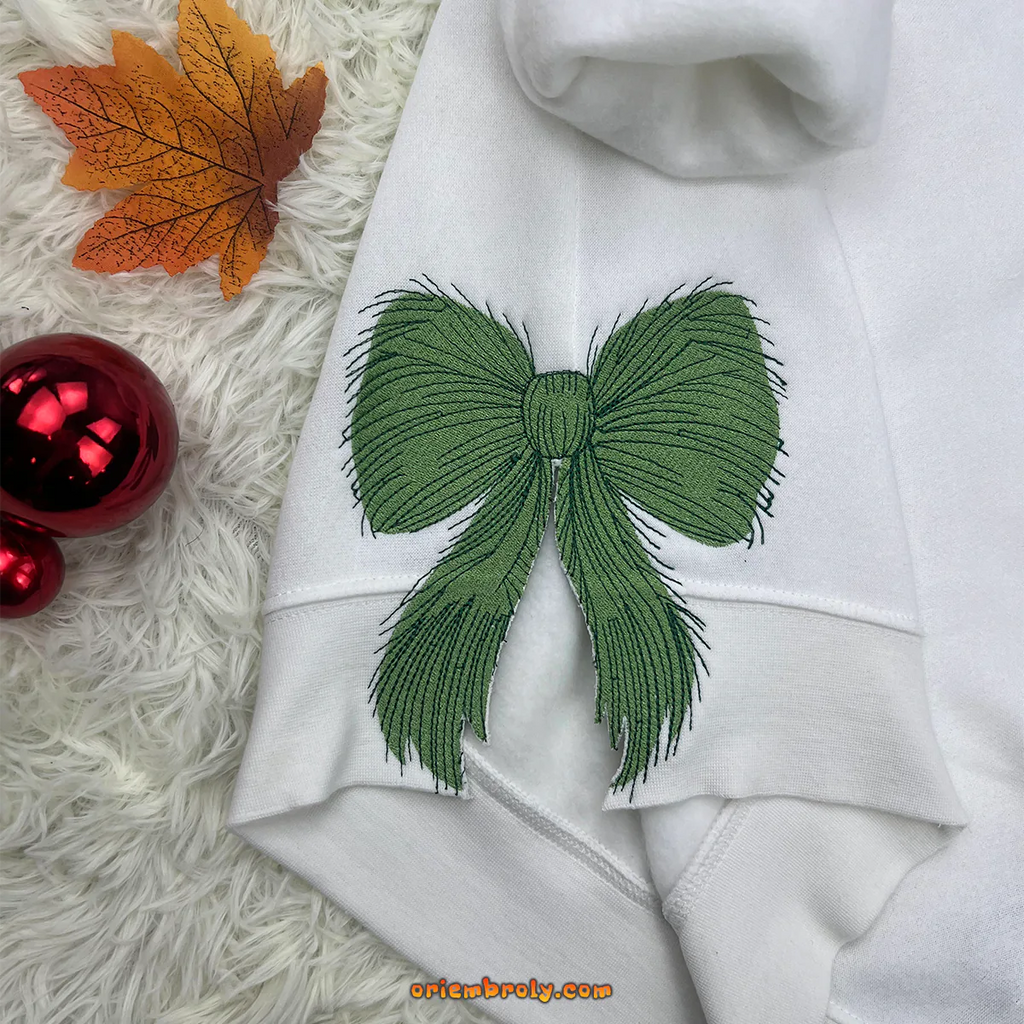 Christmas Believe embroidered sweatshirt with side bow, Merry Xmas Embroidery Pullover, Happy Winter Season Gift