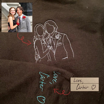 Personalised Hoodie, Anniversary Couple Gift, Portrait Handwriting Embroidered Sweatshirt - Oriembroly LLC