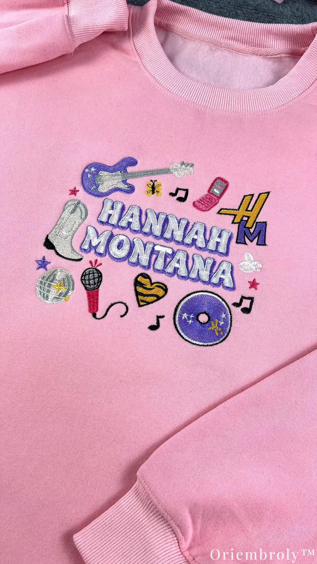 Hannah Montana Embroidered Sweatshirt – Y2K Vintage Pink Pop Star Crewneck