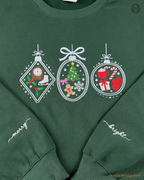 Merry Bright Christmas Baubles Ornaments Embroidered Forest Green Crewneck Sweatshirt