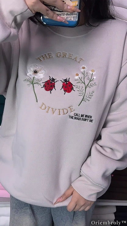 Cottagecore Folk Sweatshirt - Ladybug Wildflower Patch