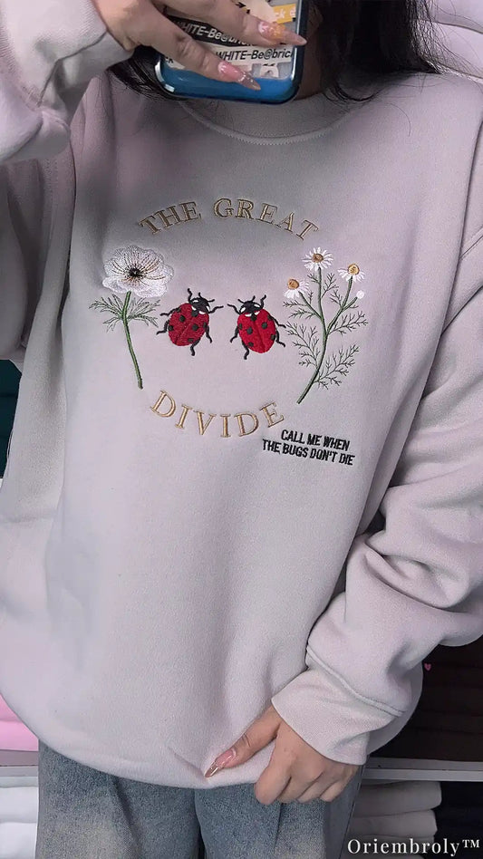 Cottagecore Folk Sweatshirt - Ladybug Wildflower Patch