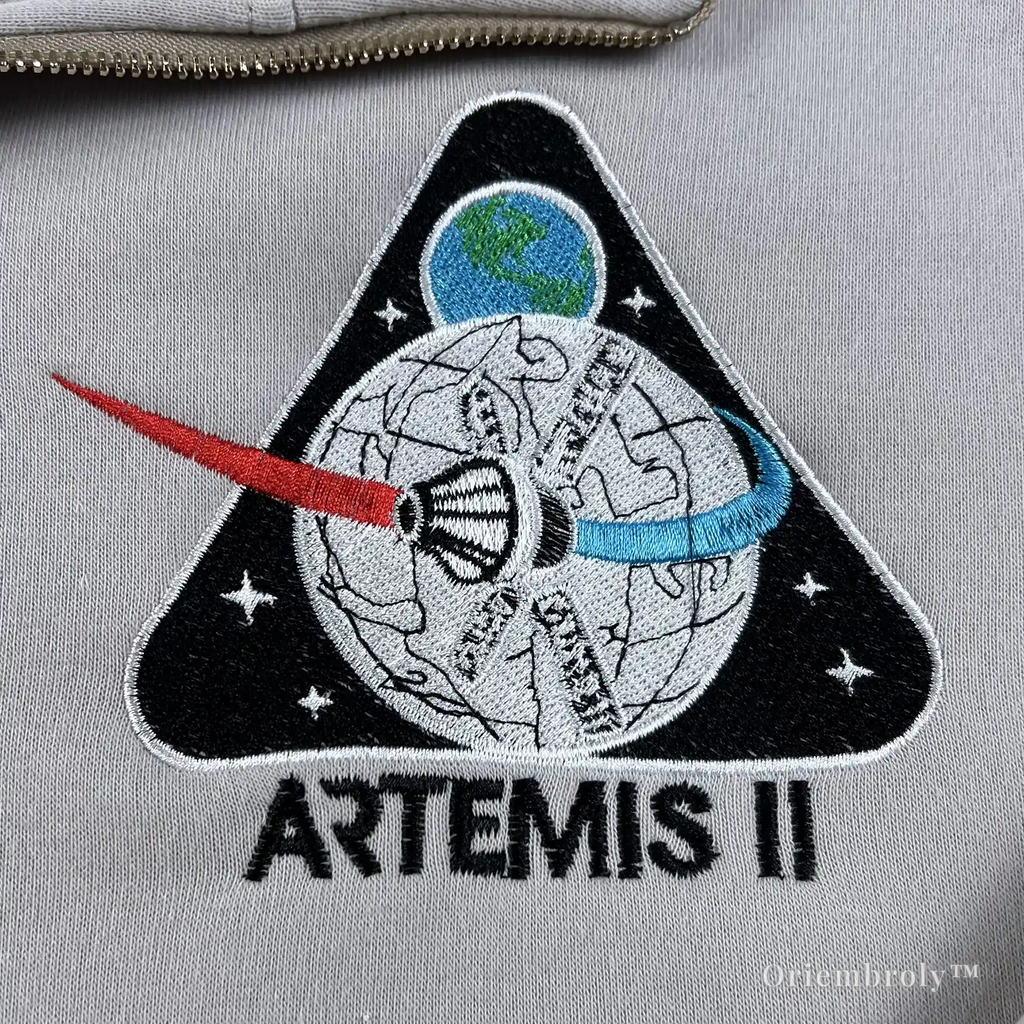 NASA Artemis II Embroidered Quarter Zip – Space Mission Pullover Sweatshirt