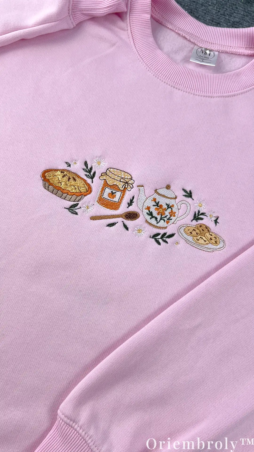 Cottagecore Embroidered Sweatshirt – Honey Tea Party Pink Crewneck, Cozy Aesthetic Pullover