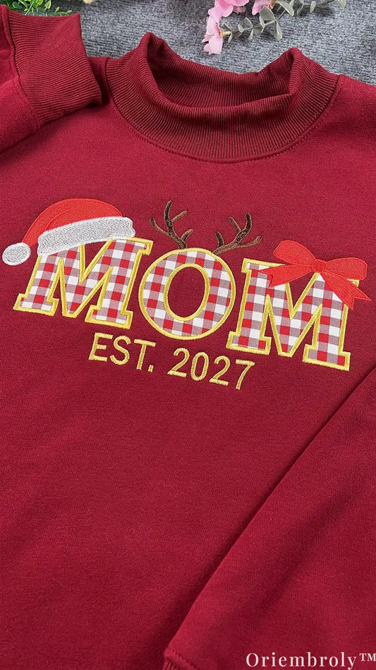 Festive Gingham Plaid Mom and Dad Christmas Embroidered Sweatshirt Set