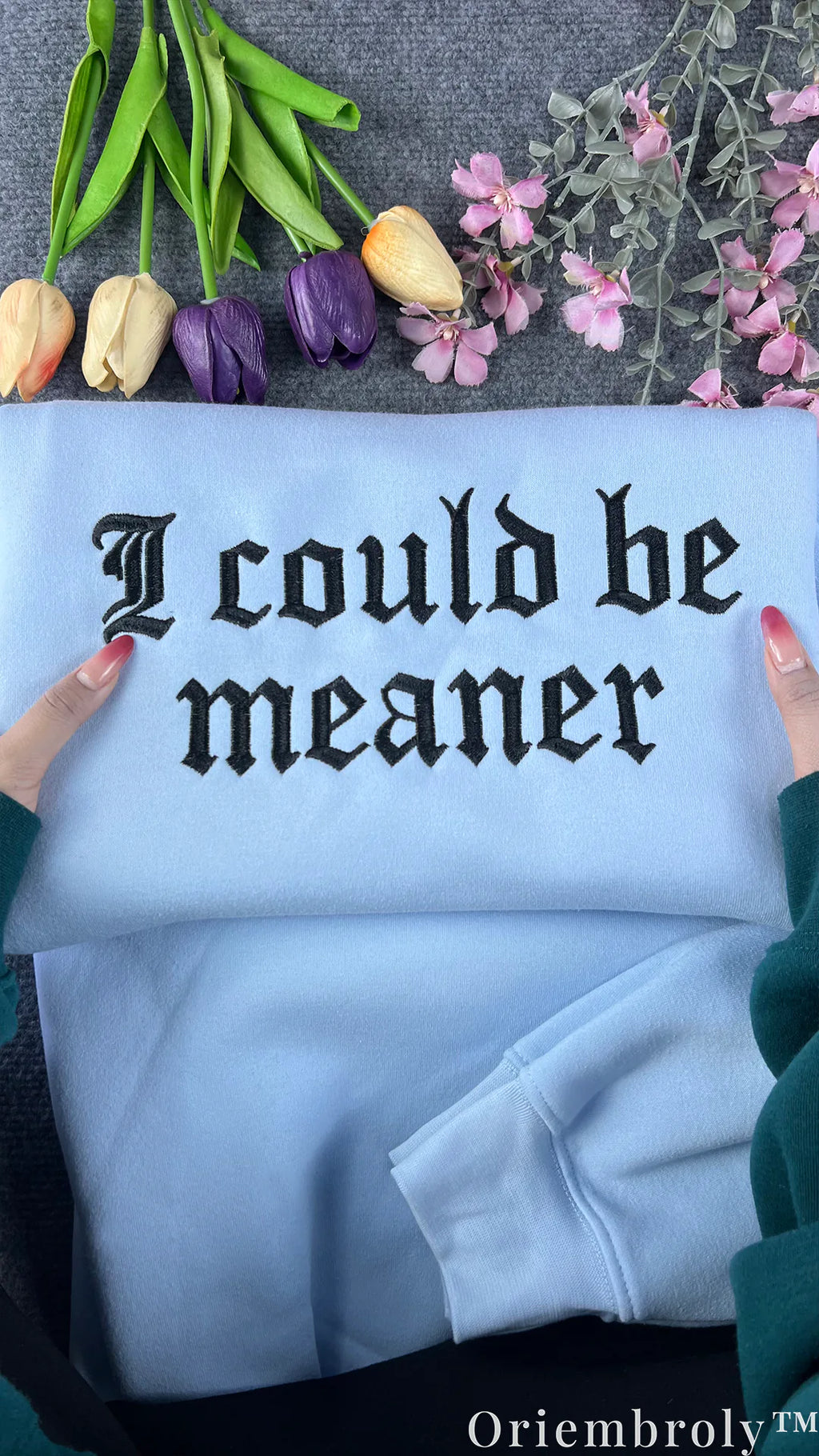 I Could Be Meaner Gothic Embroidered Sweatshirt – Minimalist Sarcastic Crewneck