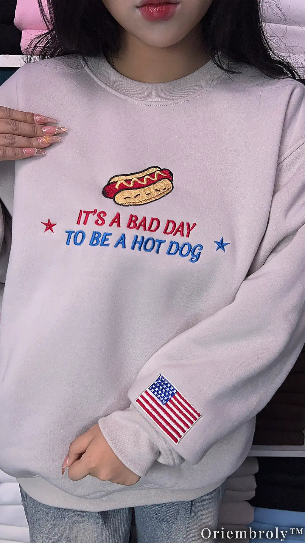 Funny Hot Dog Embroidered Sweatshirt | It's a Bad Day to Be a Hot Dog Patriotic Crewneck