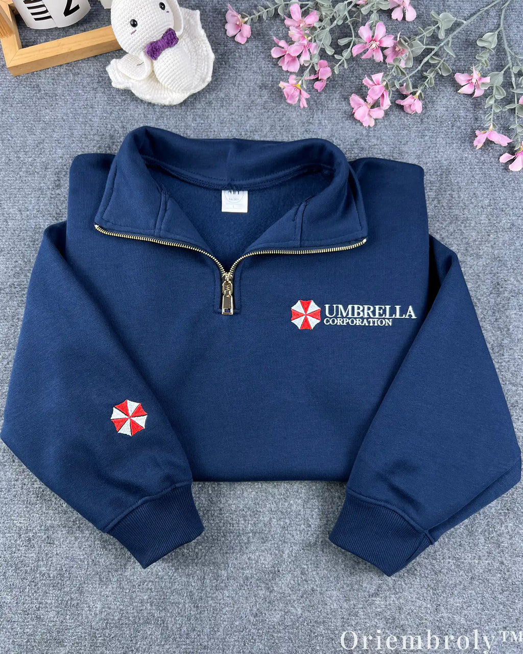 Resident Evil Umbrella Corporation Embroidered Quarter Zip Pullover – Gamer Sweatshirt