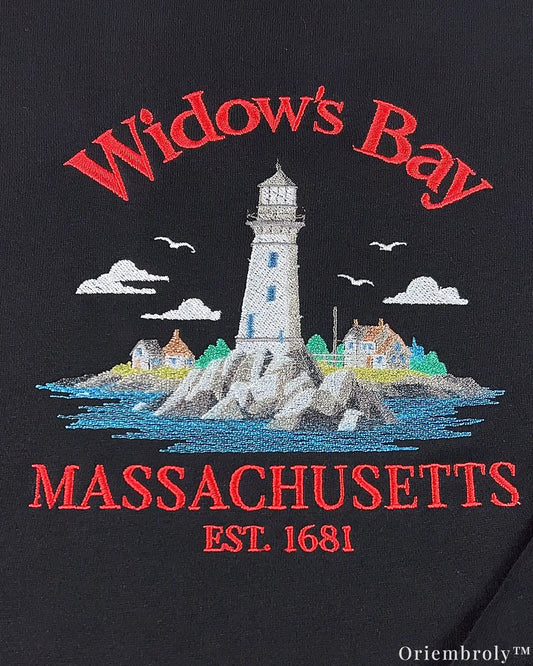 Widow's Bay Massachusetts Coastal Lighthouse Embroidered Black Sweatshirt