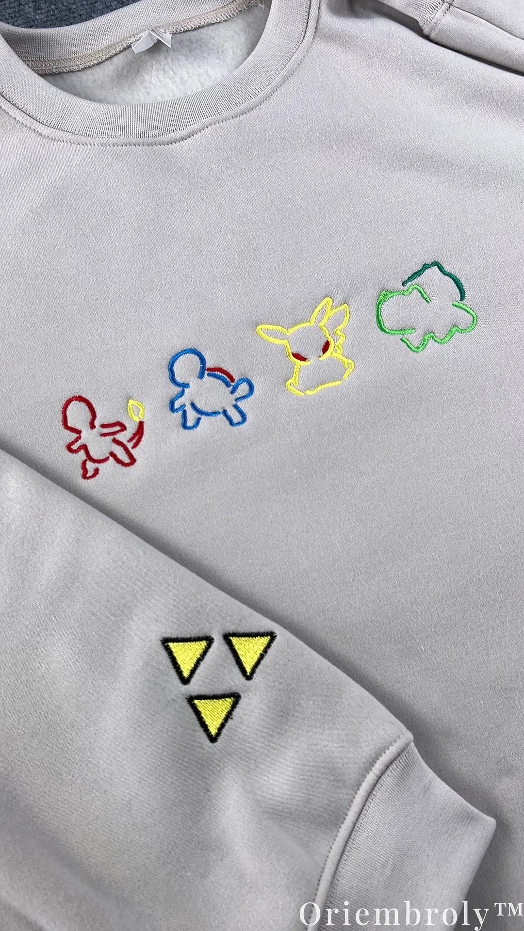 Minimalist Pokemon Kanto Starters Embroidered Sweatshirt – Pikachu Anime Cream Crewneck