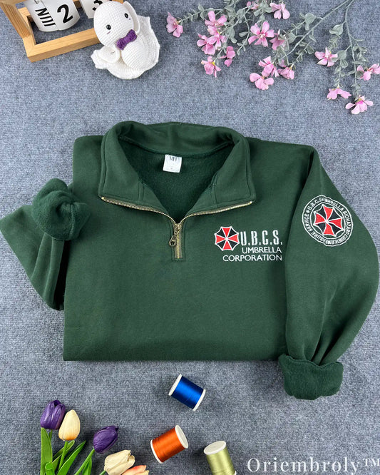 Resident Evil Umbrella Corp UBCS Embroidered Quarter Zip – Biohazard Tactical Pullover