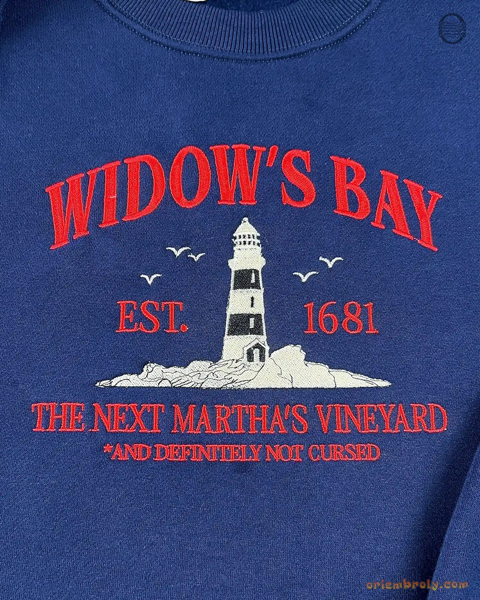 Widow's Bay Lighthouse Cursed Coastal Mystery Embroidered Navy Sweatshirt