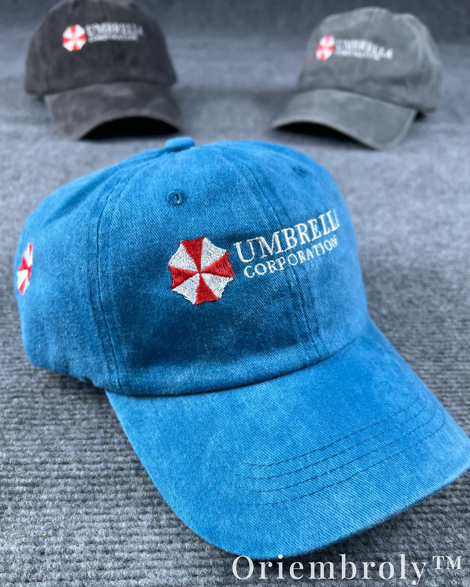 Umbrella Corporation Inspired Embroidered Vintage Washed Dad Hat – Dark Minimal Statement Cap