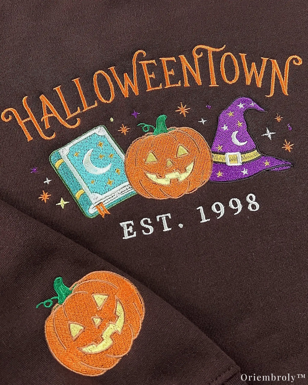 Spooky Town Est. 1998 Embroidered Crewneck Sweatshirt, Magical Halloween Pumpkin Design