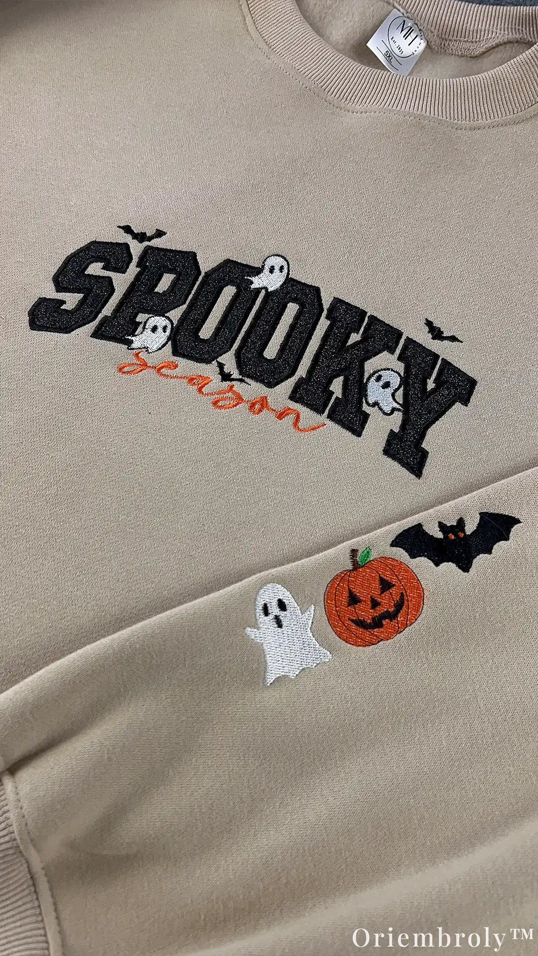 Spooky Season Embroidered Appliqué Sweatshirt – Glitter Ghost Halloween Crewneck, Cozy Fall Pullover