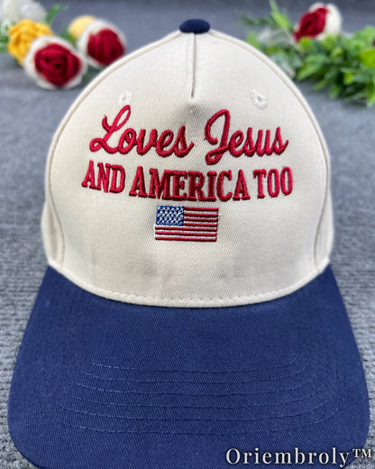 Loves Jesus and America Too Embroidered Baseball Cap, Christian Patriotic Hat, 4th of July Cap, American Flag Hat, Faith & Freedom Gift