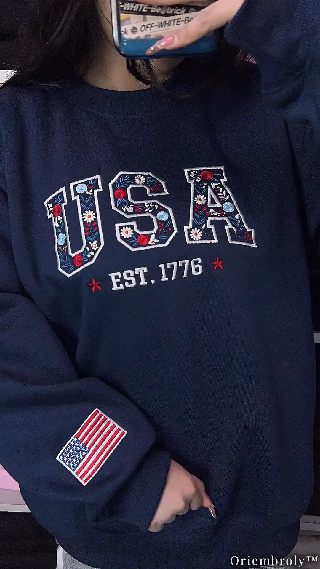 Vintage USA Floral Crewneck - Collegiate Independence Style
