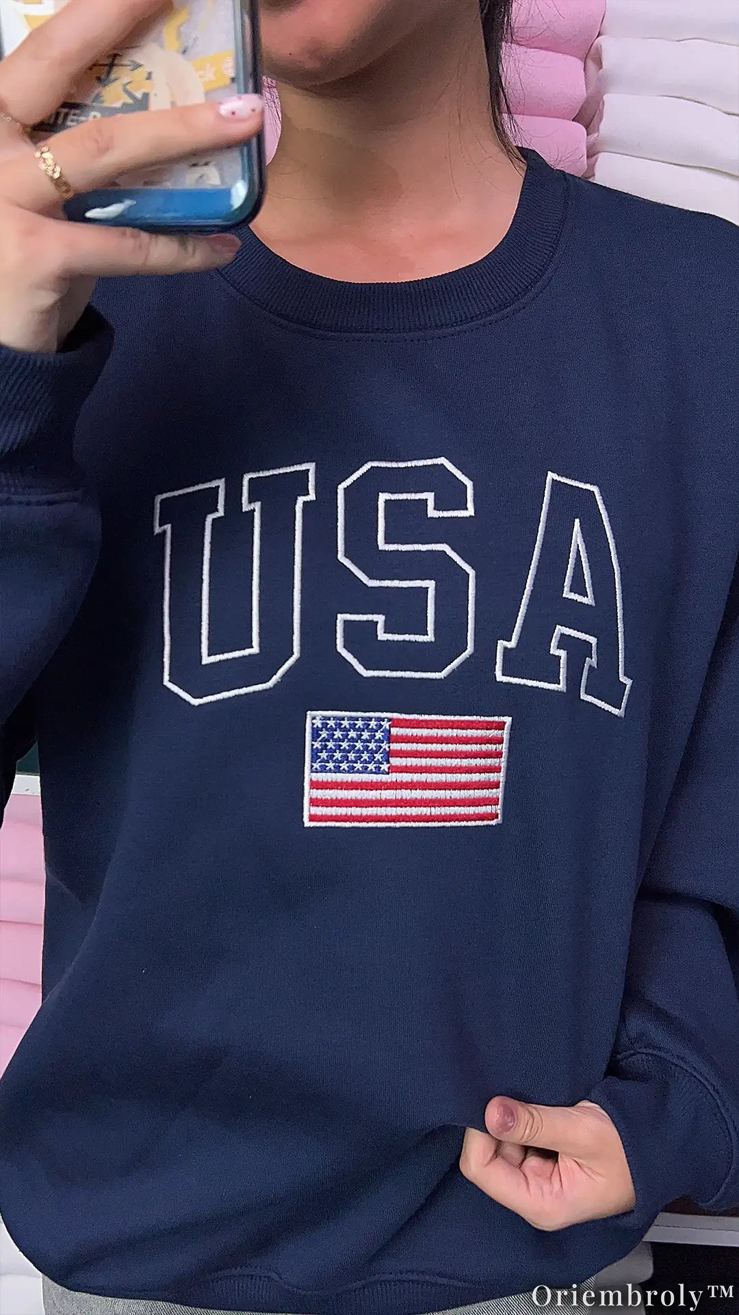 Patriotic USA Embroidered Hoodie - American Flag Varsity