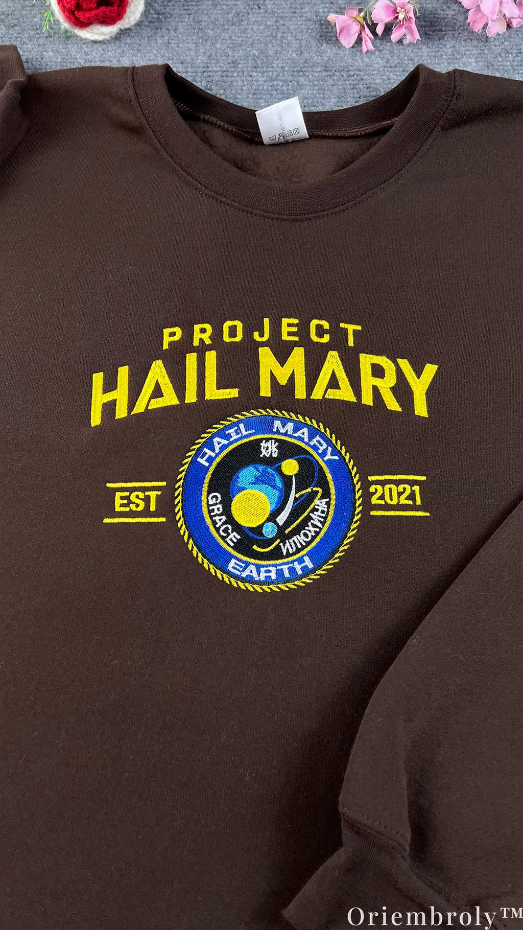 Minimal Space Mission Patch Embroidered Sweatshirt