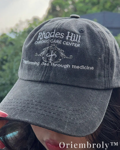 Rhodes Hill Chronic Care Inspired Embroidered Vintage Washed Dad Hat – Medical Horror Minimal Statement Cap