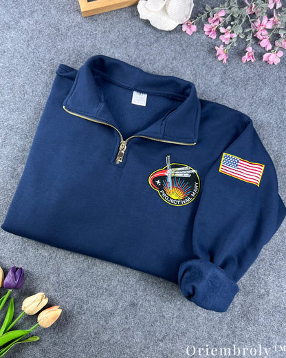 Project Hail Mary Embroidered Quarter Zip – NASA Style Mission Patch Sci-Fi Pullover