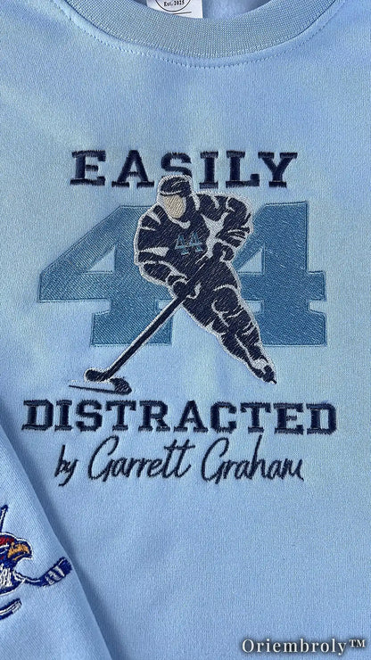 Easily Distracted by Hockey Romance Embroidered Sweatshirt – Off Campus Bookish Crewneck