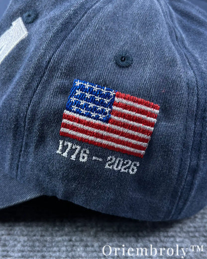 USA Embroidered Vintage Washed Dad Hat – Side Flag 1776–2026 Patriotic Statement Cap