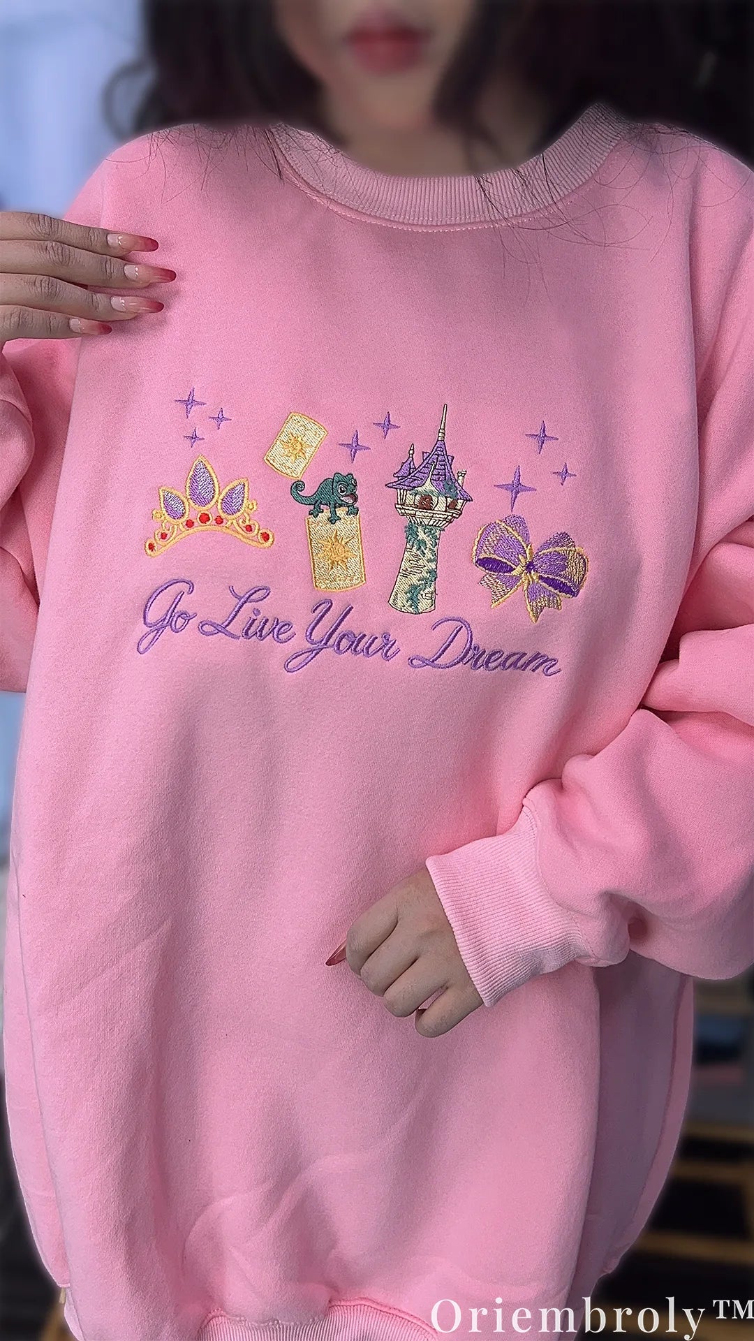 Tangled Rapunzel Embroidered Sweatshirt – Go Live Your Dream Pastel Princess Crewneck
