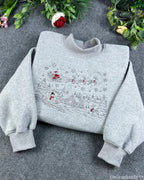 Vintage Christmas Winter Village Santa Sleigh Embroidered Mock-Neck Sweatshirt