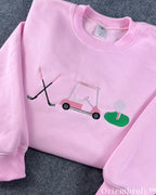 Preppy Golf Embroidered Sweatshirt – Pink Old Money Country Club Crewneck