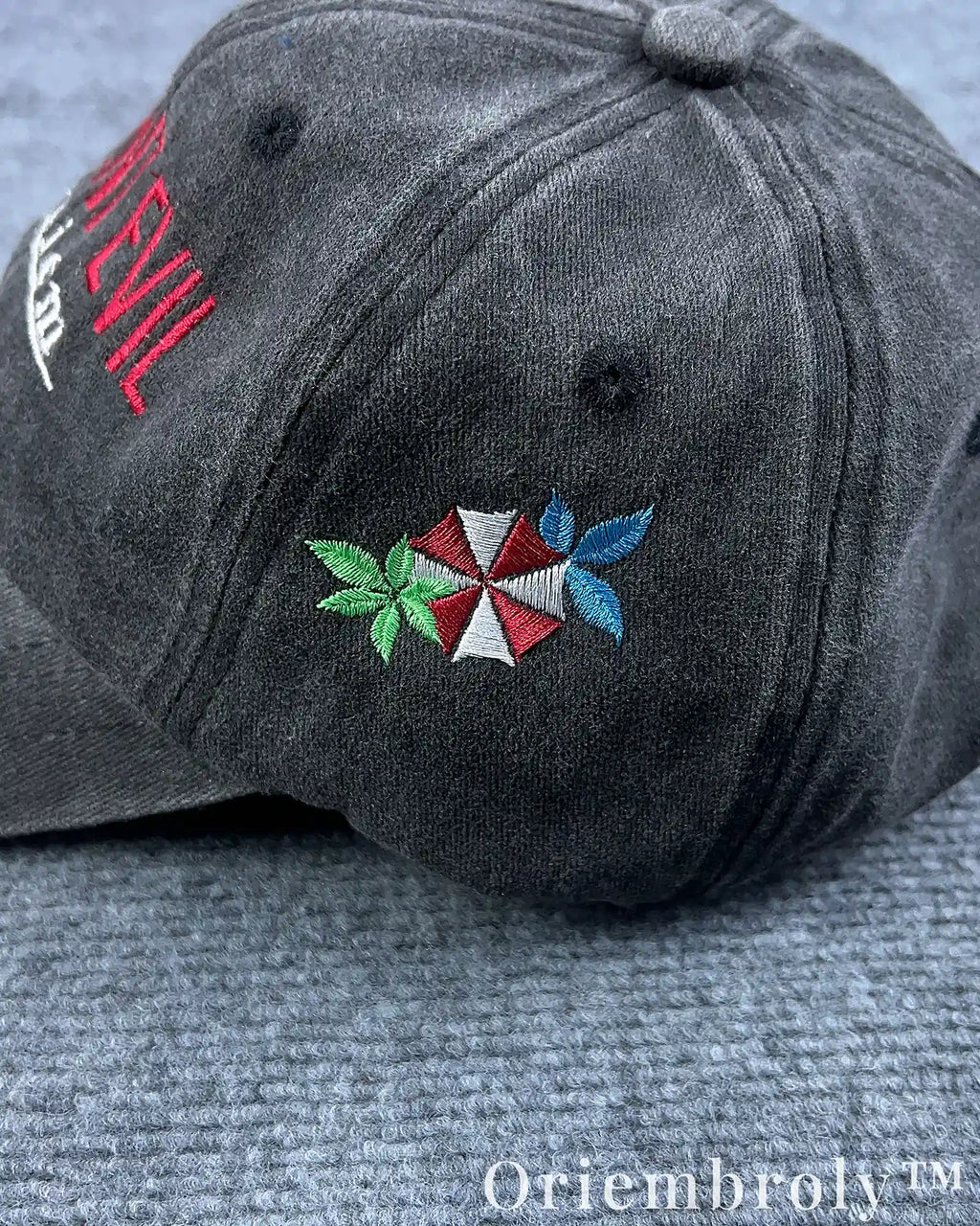 Requiem Umbrella Inspired Embroidered Vintage Washed Dad Hat – Side Embroidery Dark Minimal Statement Cap
